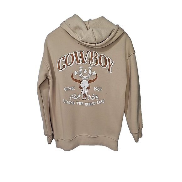 Unbranded Tops - Cowboy Hoodie Full Zip Unisex Western Living The Rodeo Life Beige M/L